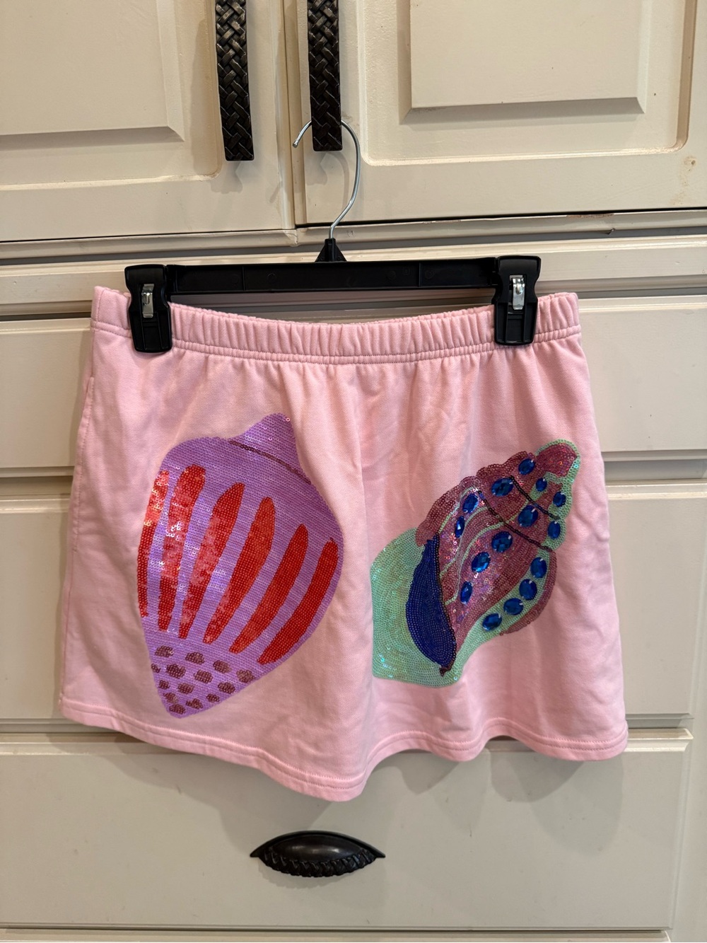 QUEEN OF SPARKLES Pink Mini Skirt with Multicolor Sequin Shells